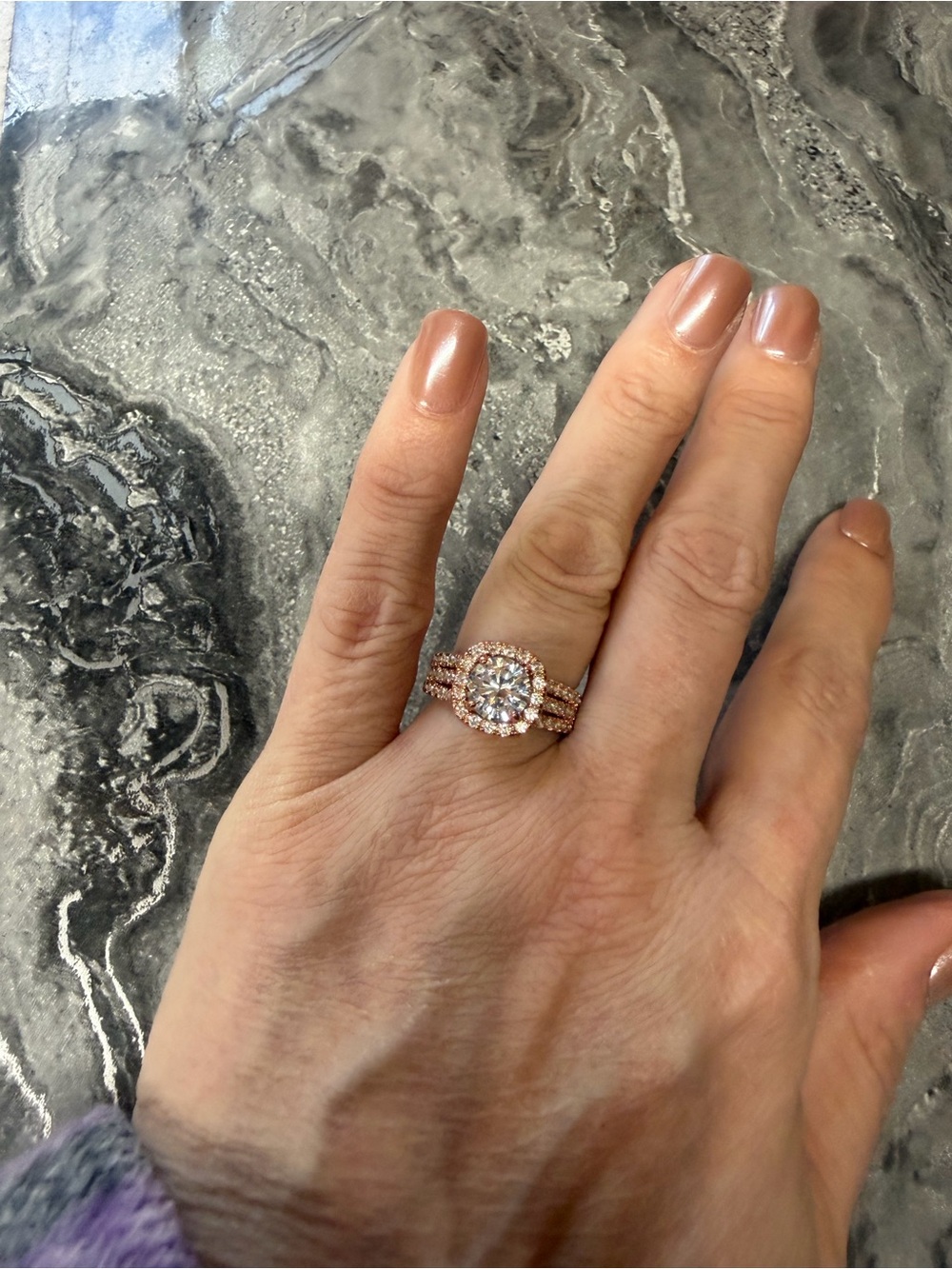 Rose Gold Halo Engagement Ring Set with Round Center Stone